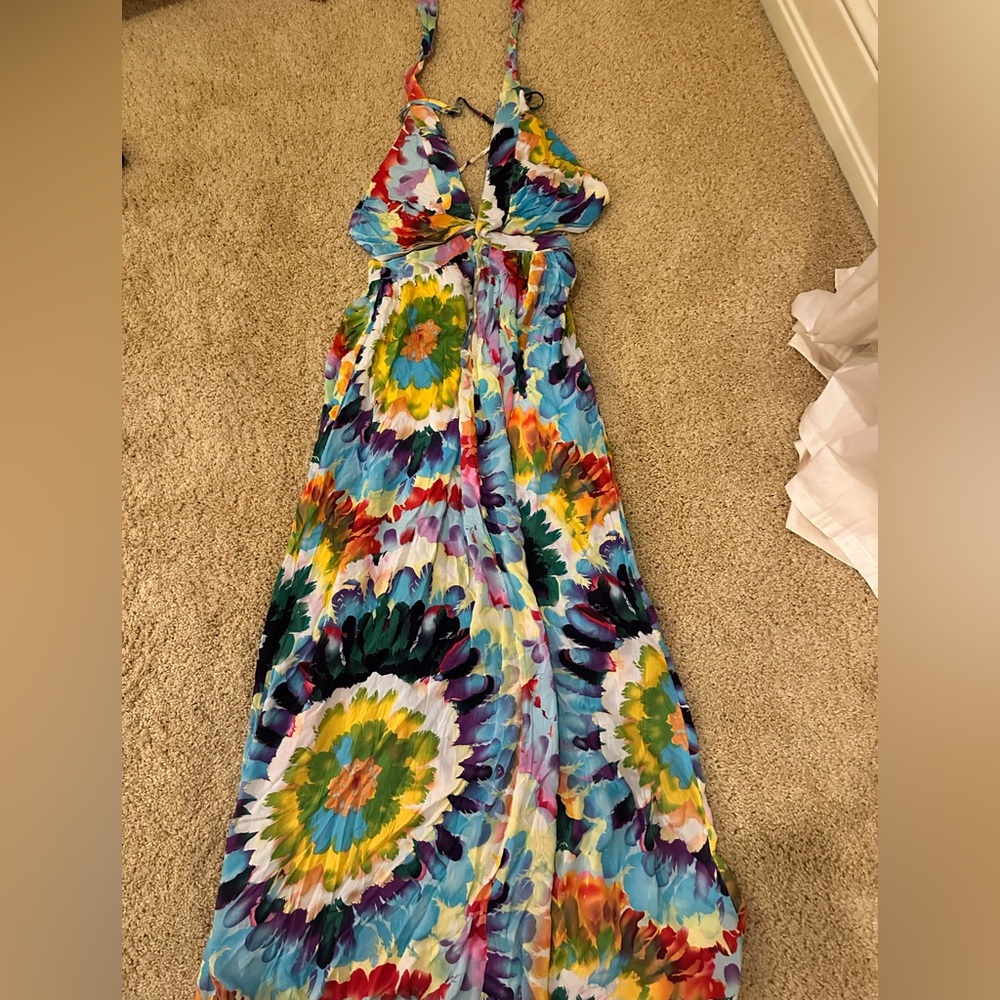 Colorful Floral Halter Maxi Dress